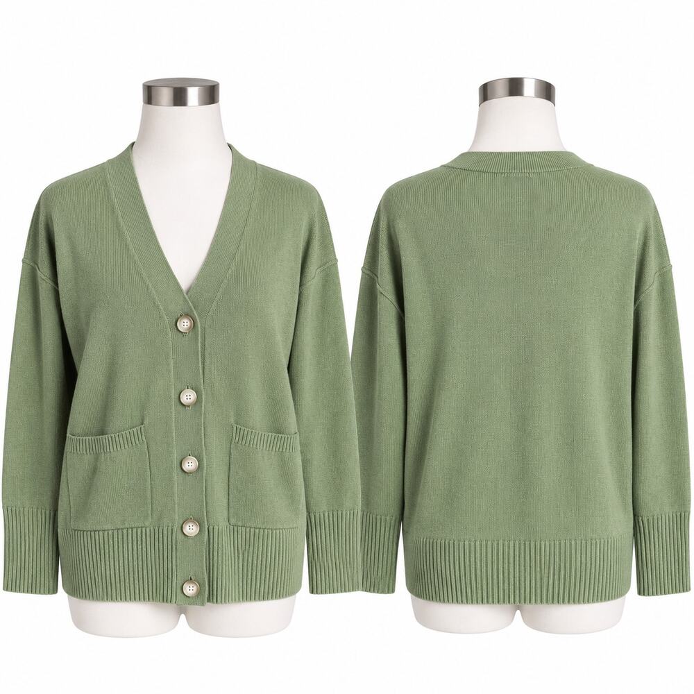 Loft Sage Green Button Front Cardigan Sweater Women's Large L Pockets
